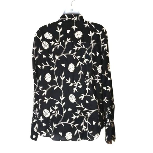 Cino Button Up Shirt Women Medium Black Long Sleeve Embroider Floral Cottagecore - Picture 3 of 6